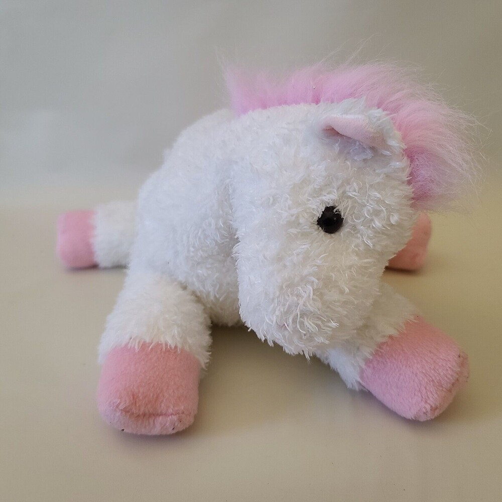 TY Laying 9” White Pink Unicorn Stuffed Animal Plush